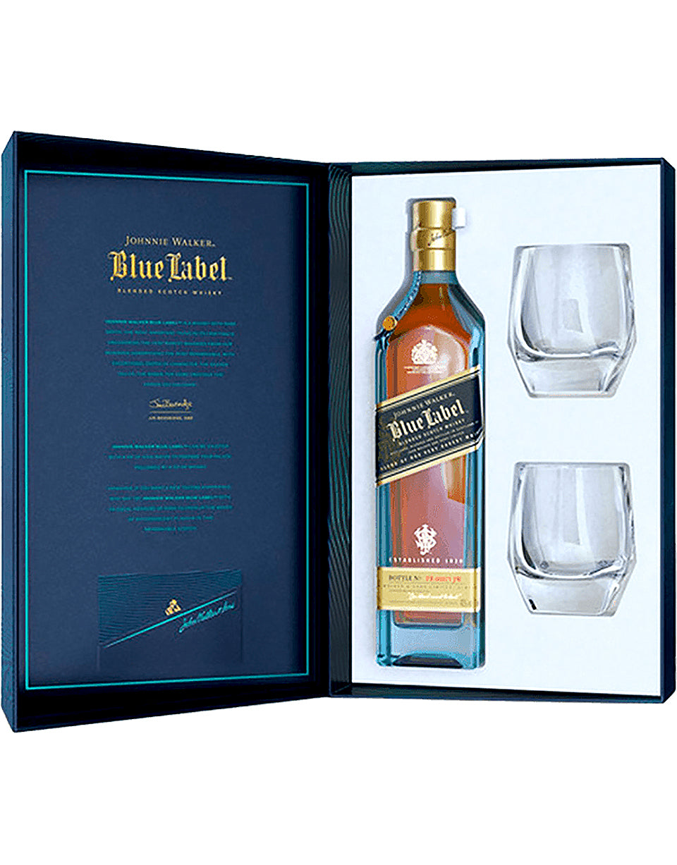 Johnnie Walker Blue Scotch Gift Set With Two Crystal Glasses